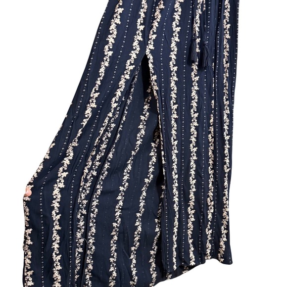 American Eagle M Blue Floral Maxi Dress Flared Tied Wedding Cottage Boho Fest - Picture 4 of 9